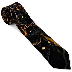 Vintage Ralph Marlin Black Cats Necktie 1994 Halloween Cat Print Novelty Tie USA